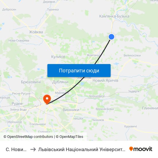 С. Новий Став to Львівський Національний Університет Ім. Івана Франка map