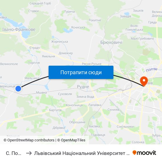 С. Повітно to Львівський Національний Університет Ім. Івана Франка map