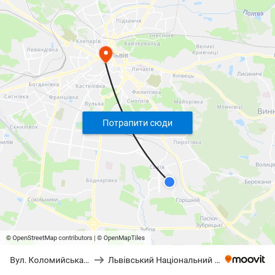 Вул. Коломийська - Вул. Трильовського to Львівський Національний Університет Ім. Івана Франка map