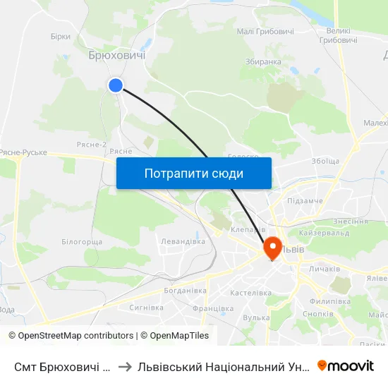 Смт Брюховичі (Вул. Смолиста) to Львівський Національний Університет Ім. Івана Франка map