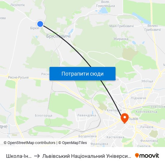 Школа-Інтернат to Львівський Національний Університет Ім. Івана Франка map