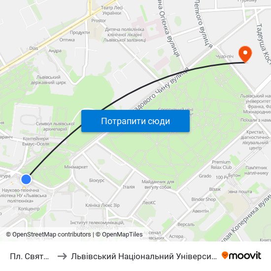 Пл. Святого Юра to Львівський Національний Університет Ім. Івана Франка map