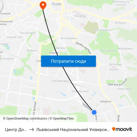 Центр Довженка to Львівський Національний Університет Ім. Івана Франка map