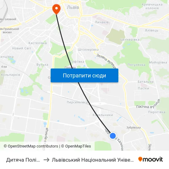 Дитяча Поліклініка №4 to Львівський Національний Університет Ім. Івана Франка map