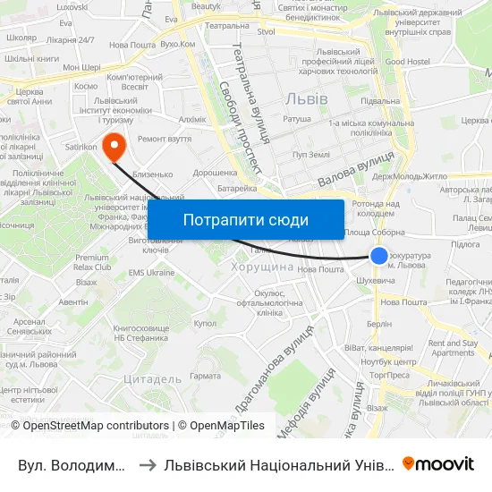 Вул. Володимира Шухевича to Львівський Національний Університет Ім. Івана Франка map