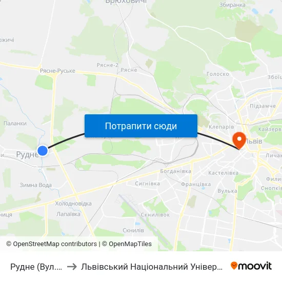 Рудне (Вул. Мазепи) to Львівський Національний Університет Ім. Івана Франка map