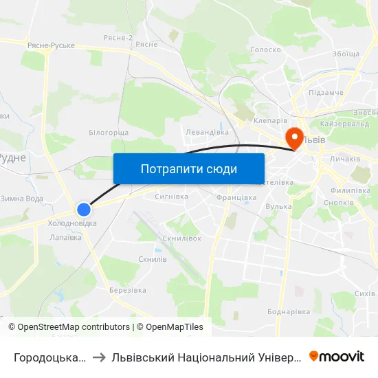 Городоцька-Кільцева to Львівський Національний Університет Ім. Івана Франка map