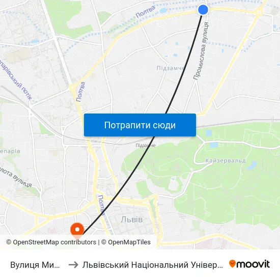 Вулиця Миколайчука to Львівський Національний Університет Ім. Івана Франка map