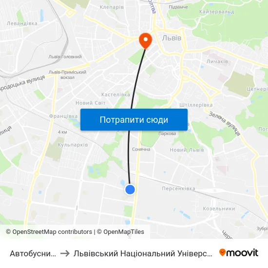 Автобусний Завод to Львівський Національний Університет Ім. Івана Франка map