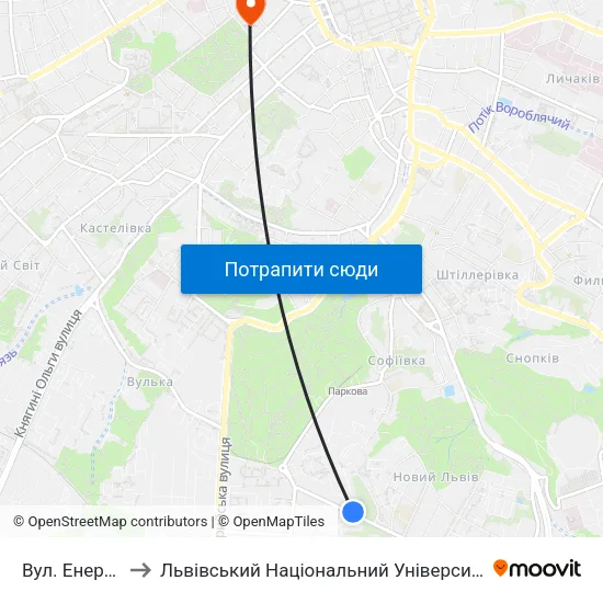 Вул. Енергетична to Львівський Національний Університет Ім. Івана Франка map