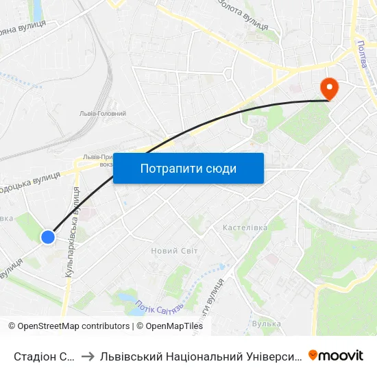 Стадіон Сільмаш to Львівський Національний Університет Ім. Івана Франка map