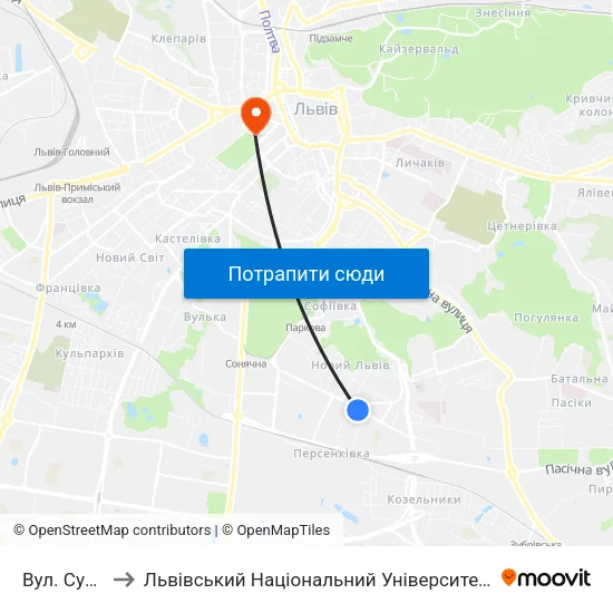 Вул. Сумська to Львівський Національний Університет Ім. Івана Франка map
