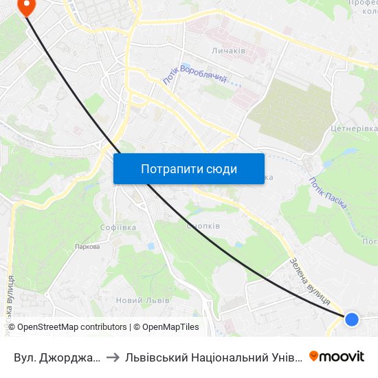 Вул. Джорджа Вашингтона to Львівський Національний Університет Ім. Івана Франка map