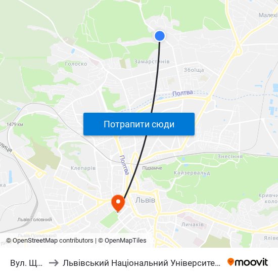 Вул. Щурата to Львівський Національний Університет Ім. Івана Франка map