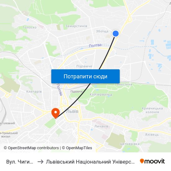 Вул. Чигиринська to Львівський Національний Університет Ім. Івана Франка map