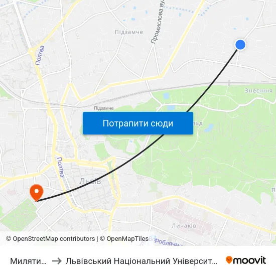 Милятинська to Львівський Національний Університет Ім. Івана Франка map