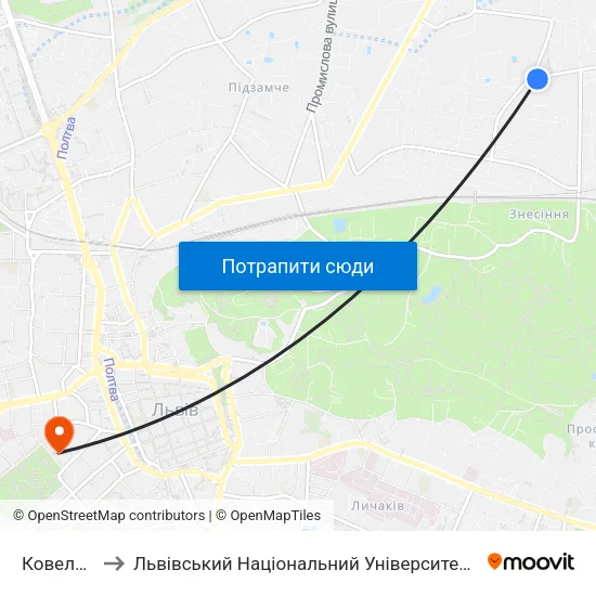 Ковельська to Львівський Національний Університет Ім. Івана Франка map