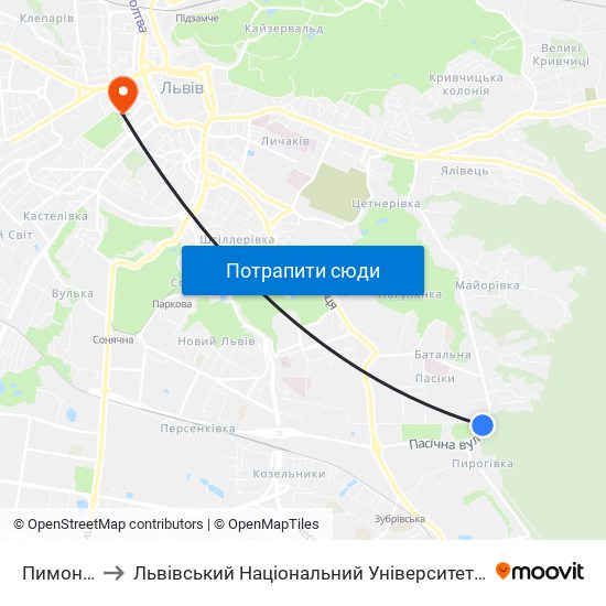 Пимоненка to Львівський Національний Університет Ім. Івана Франка map