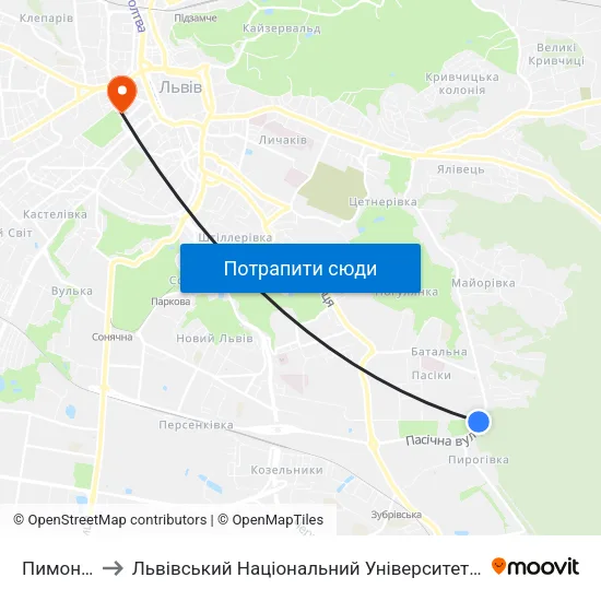 Пимоненка to Львівський Національний Університет Ім. Івана Франка map