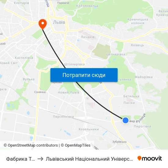 Фабрика Трембіта to Львівський Національний Університет Ім. Івана Франка map