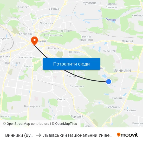 Винники (Вул. Забава) to Львівський Національний Університет Ім. Івана Франка map
