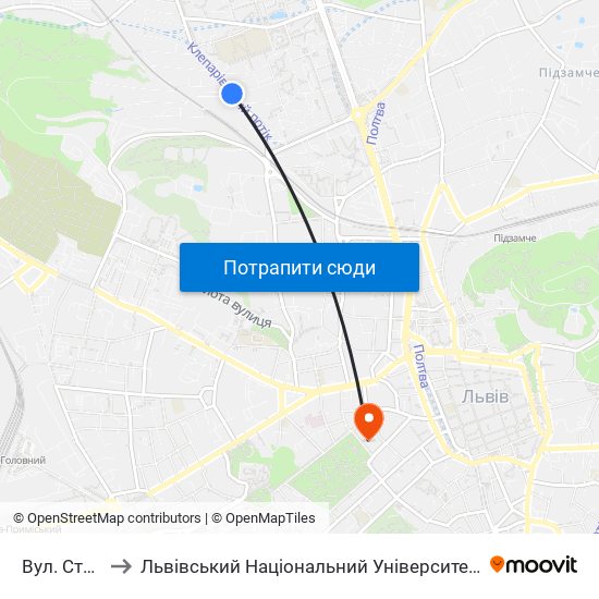 Вул. Струмок to Львівський Національний Університет Ім. Івана Франка map