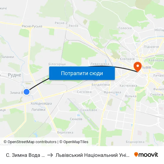 С. Зимна Вода (Вул. Західна) to Львівський Національний Університет Ім. Івана Франка map