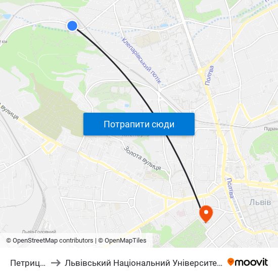 Петрицького to Львівський Національний Університет Ім. Івана Франка map