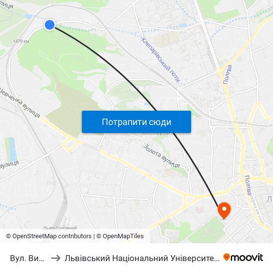 Вул. Винниця to Львівський Національний Університет Ім. Івана Франка map