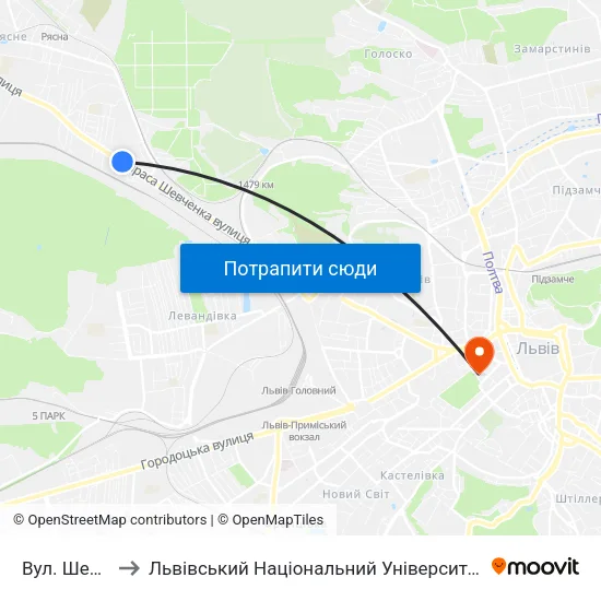 Вул. Шевченка to Львівський Національний Університет Ім. Івана Франка map