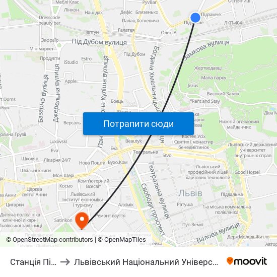 Станція Підзамче to Львівський Національний Університет Ім. Івана Франка map