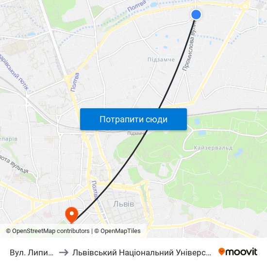 Вул. Липинського to Львівський Національний Університет Ім. Івана Франка map