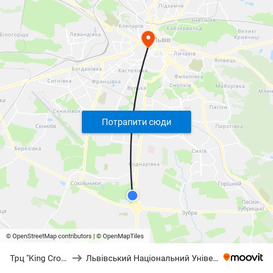 Трц "King Cross Leopolis" to Львівський Національний Університет Ім. Івана Франка map