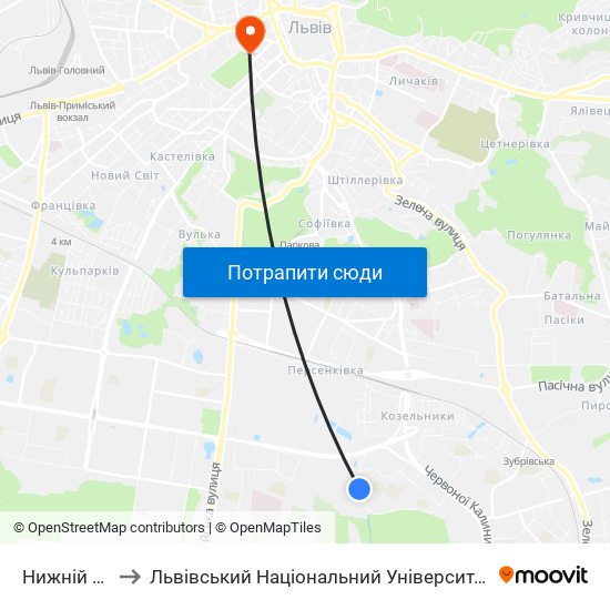 Нижній Шувар to Львівський Національний Університет Ім. Івана Франка map