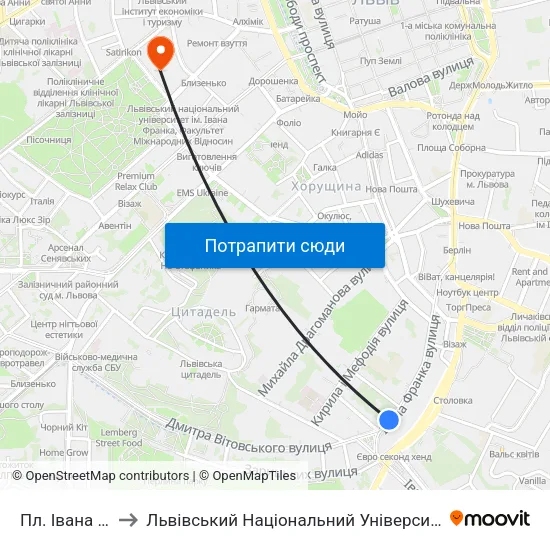 Пл. Івана Франка to Львівський Національний Університет Ім. Івана Франка map