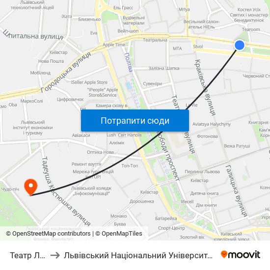 Театр Ляльок to Львівський Національний Університет Ім. Івана Франка map