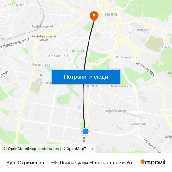 Вул. Стрийська - Вул. Наукова to Львівський Національний Університет Ім. Івана Франка map