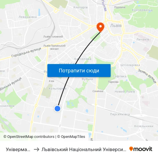 Універмаг Океан to Львівський Національний Університет Ім. Івана Франка map