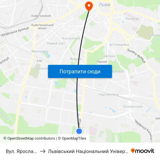Вул. Ярослава Гашека to Львівський Національний Університет Ім. Івана Франка map