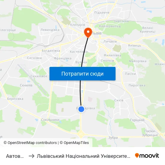 Автовокзал to Львівський Національний Університет Ім. Івана Франка map