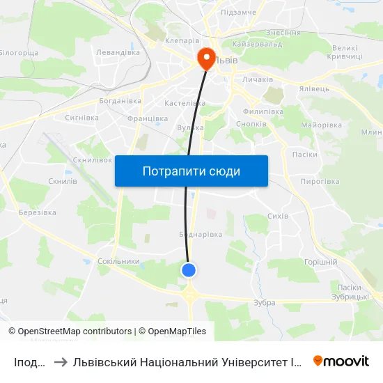Іподром to Львівський Національний Університет Ім. Івана Франка map