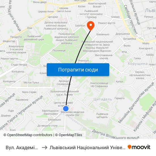 Вул. Академіка Сахарова to Львівський Національний Університет Ім. Івана Франка map