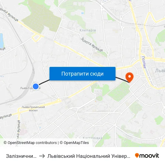 Залізничний Вокзал to Львівський Національний Університет Ім. Івана Франка map