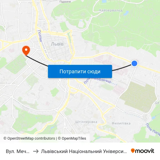 Вул. Мечникова to Львівський Національний Університет Ім. Івана Франка map