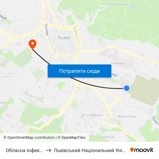 Обласна Інфекційна Лікарня to Львівський Національний Університет Ім. Івана Франка map