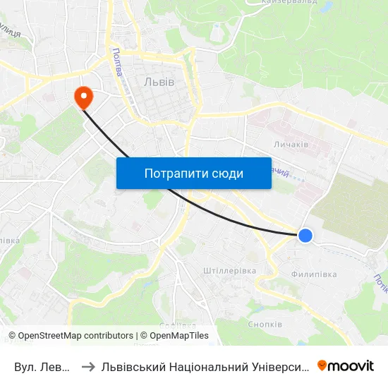 Вул. Левицького to Львівський Національний Університет Ім. Івана Франка map