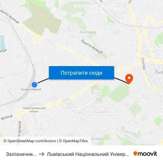 Залізничний Вокзал to Львівський Національний Університет Ім. Івана Франка map