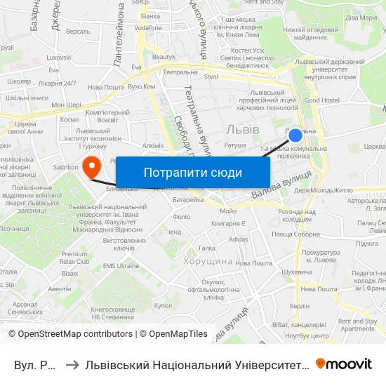 Вул. Руська to Львівський Національний Університет Ім. Івана Франка map