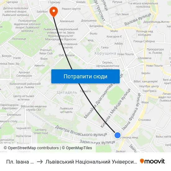Пл. Івана Франка to Львівський Національний Університет Ім. Івана Франка map