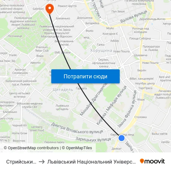 Стрийський Ринок to Львівський Національний Університет Ім. Івана Франка map